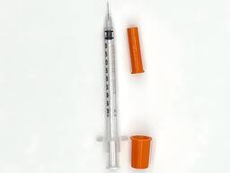 Medical-grade pink insulin syringe with fixed needle