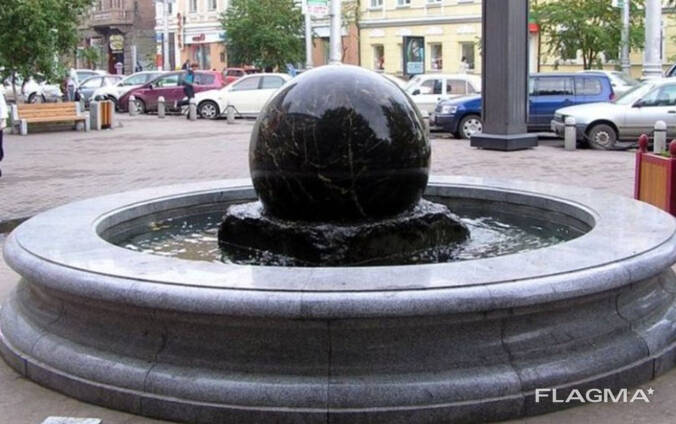 Ball fountain floating made of stone.